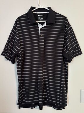 Adidas Men's Striped Black Performance Polo Golf Tennis Pickleball Size L